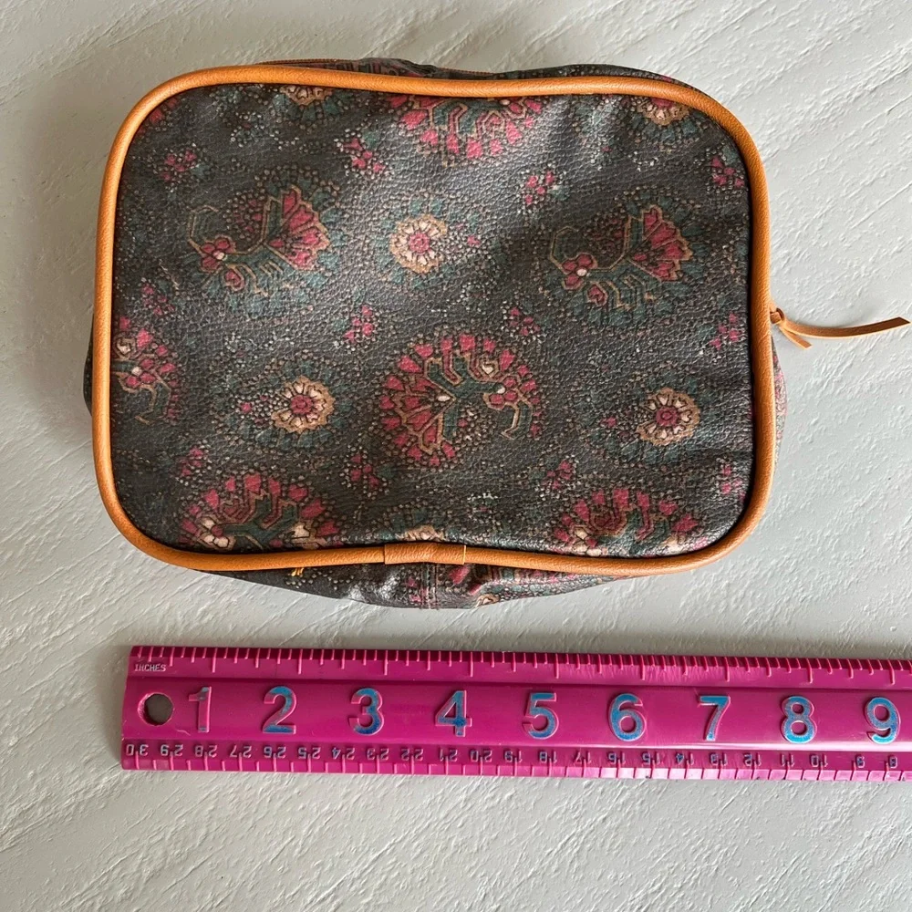 Vintage Avon 1988 Gray Orange Paisley Cosmetic Travel Makeup Bag